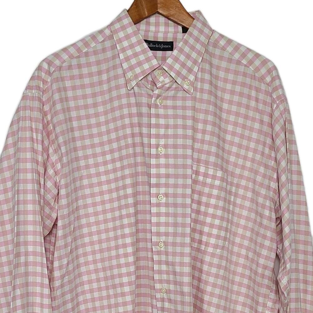 Bullock‎ & Jones Men's Shirt Pink Tan Plaid Button Up Long Sleeve XL